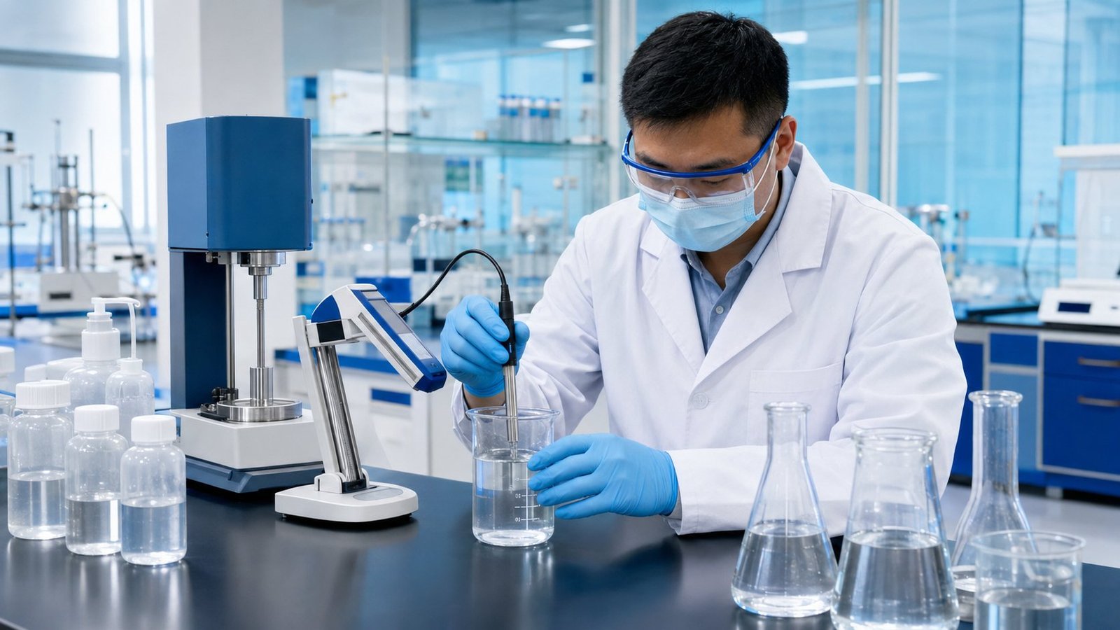 quality control laboratory pH and viscosity testing for water treatment chemicals