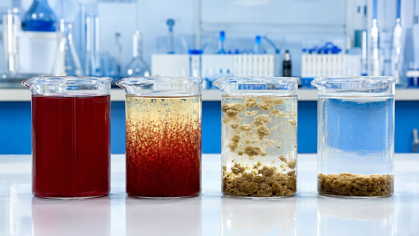 Water decoloring agent jar test and product sample